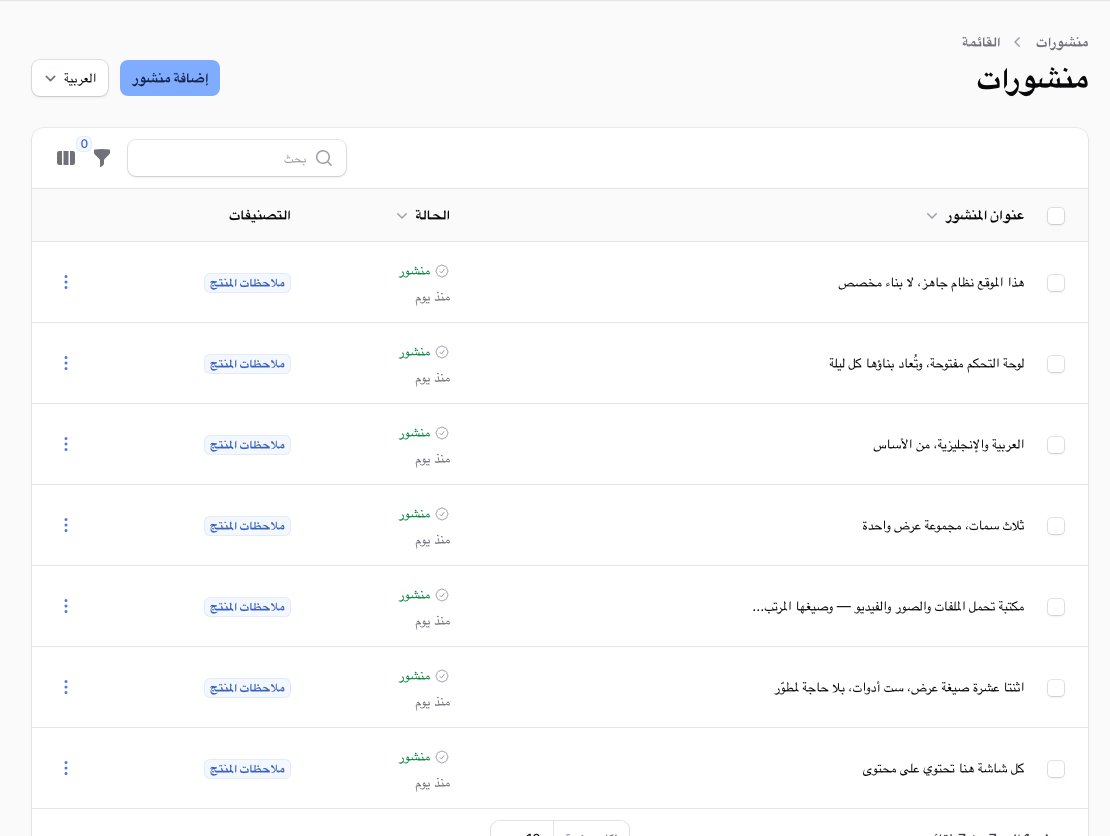 The posts admin screen in the demo environment